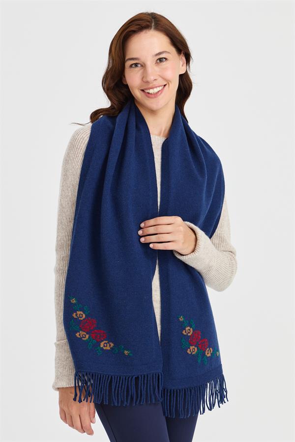 Женский трикотажный шерстяной шарф с цветочной каймой