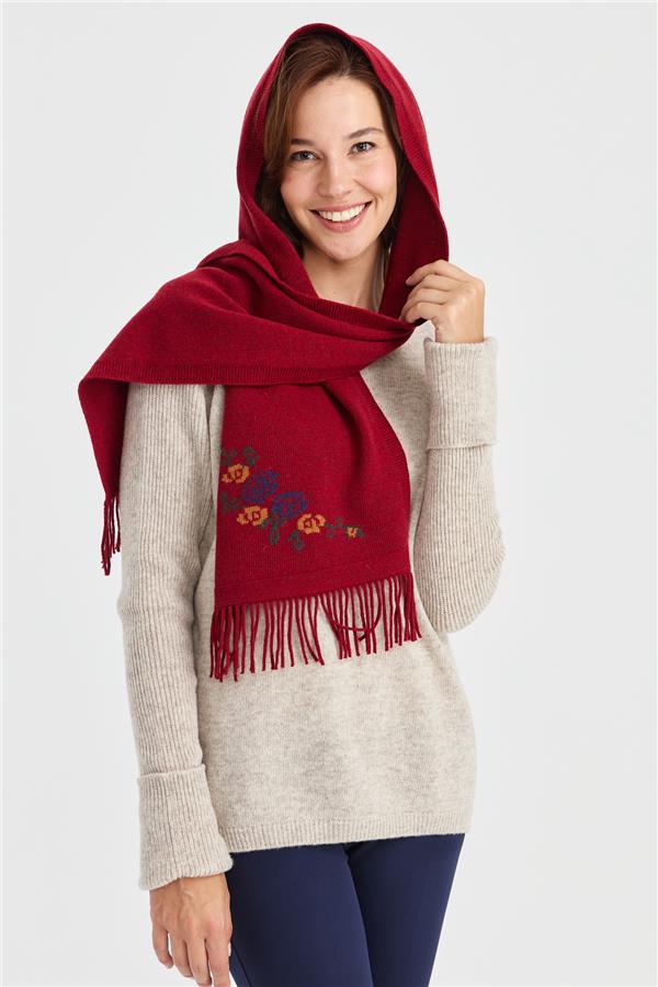 Женский трикотажный шерстяной шарф с цветочной каймой