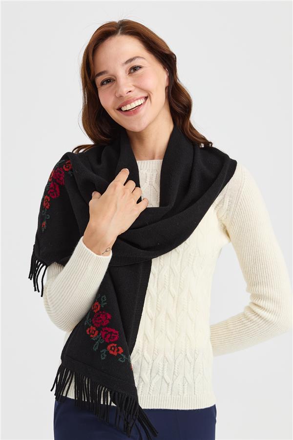 Женский трикотажный шерстяной шарф с цветочной каймой