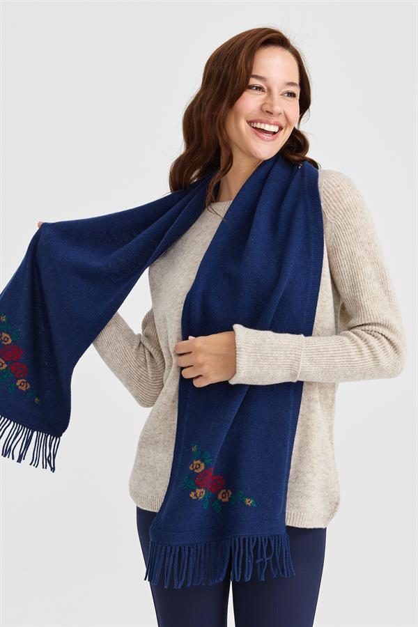 Женский трикотажный шерстяной шарф с цветочной каймой