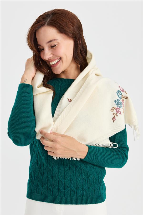 Женский трикотажный шерстяной шарф с цветочной каймой