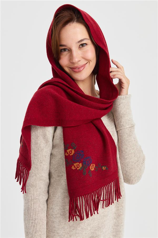 Женский трикотажный шерстяной шарф с цветочной каймой