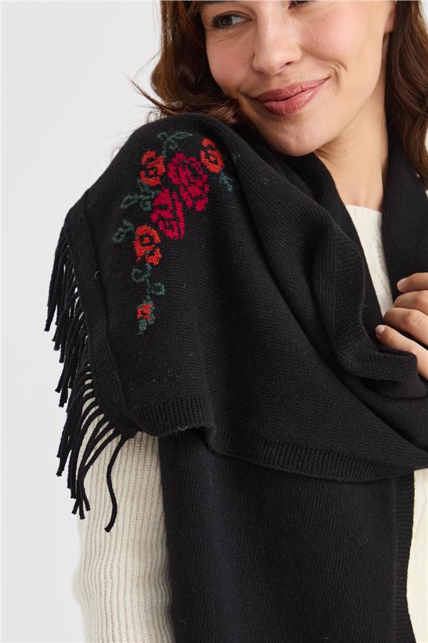 Женский трикотажный шерстяной шарф с цветочной каймой