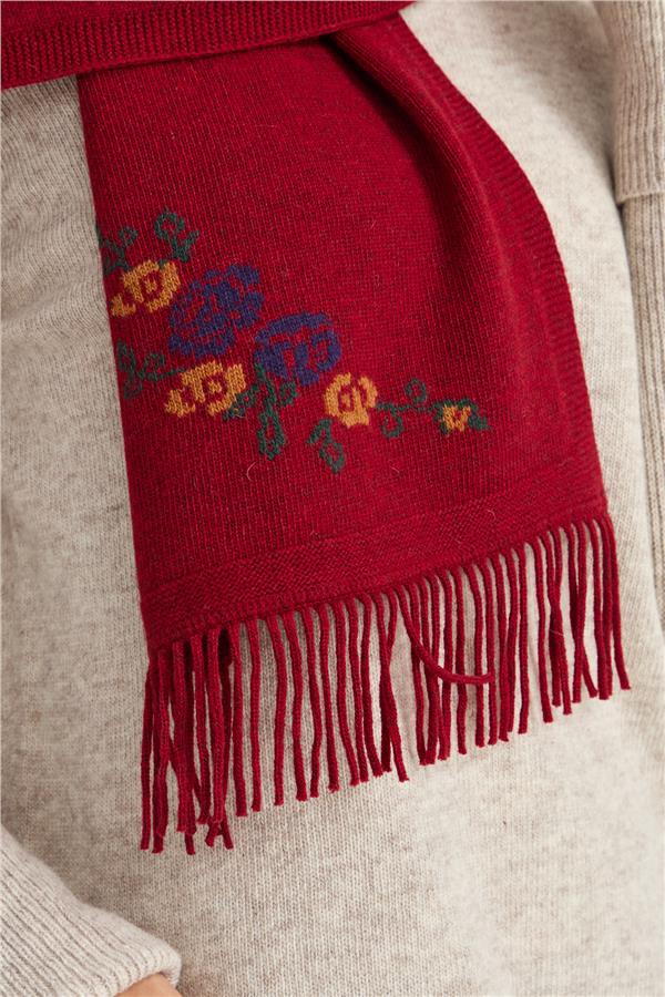 Женский трикотажный шерстяной шарф с цветочной каймой