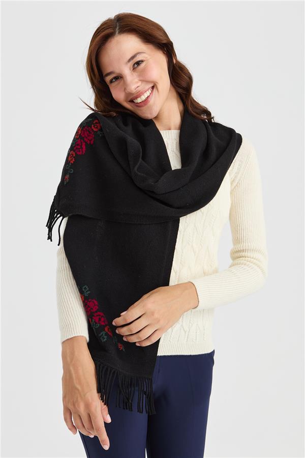 Женский трикотажный шерстяной шарф с цветочной каймой