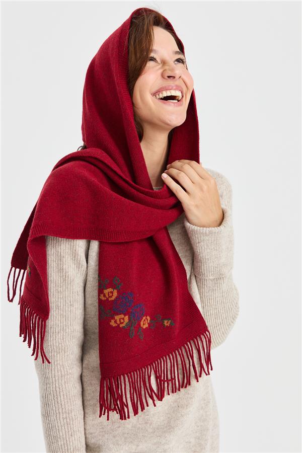 Женский трикотажный шерстяной шарф с цветочной каймой