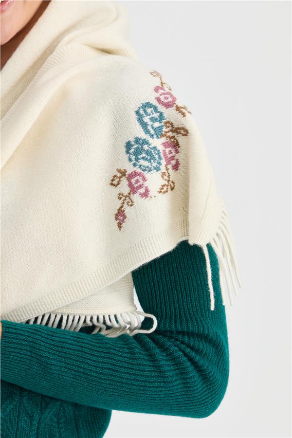 Женский трикотажный шерстяной шарф с цветочной каймой