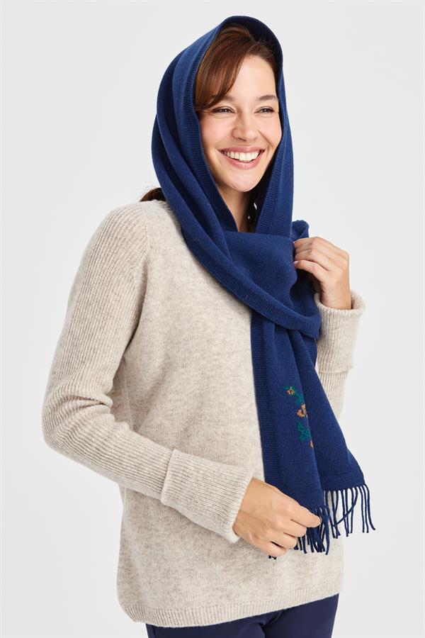 Женский трикотажный шерстяной шарф с цветочной каймой