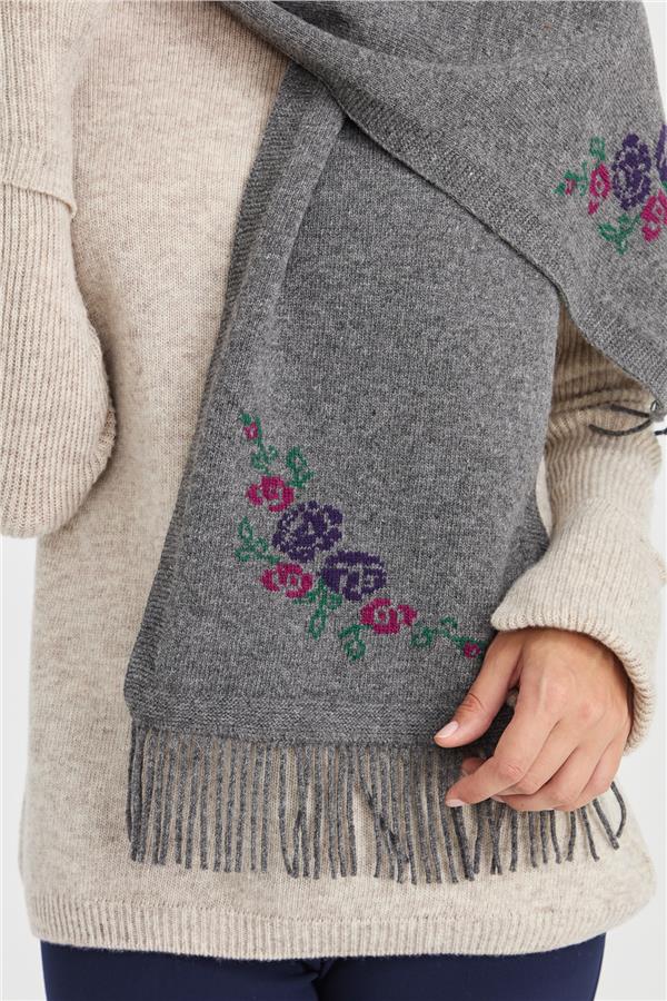 Женский трикотажный шерстяной шарф с цветочной каймой