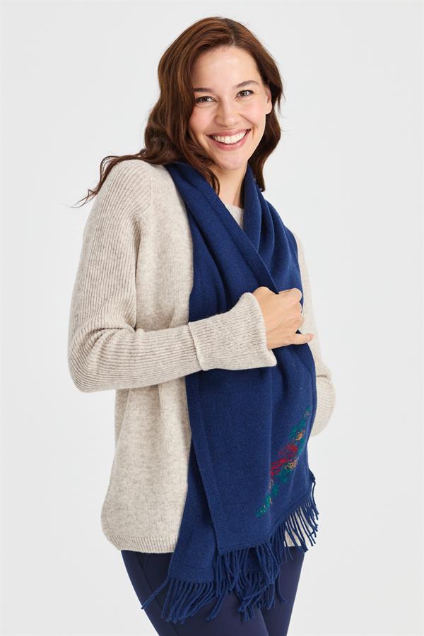 Женский трикотажный шерстяной шарф с цветочной каймой