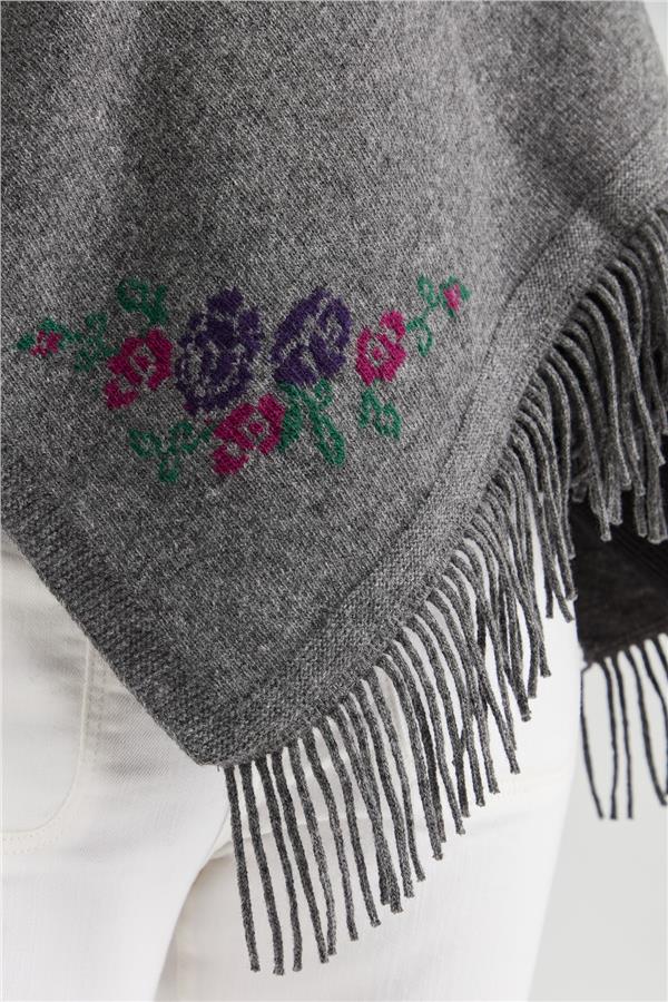 Женская шерстяная трикотажная шаль с цветочным краем