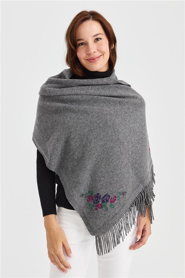 Женская шерстяная трикотажная шаль с цветочным краем