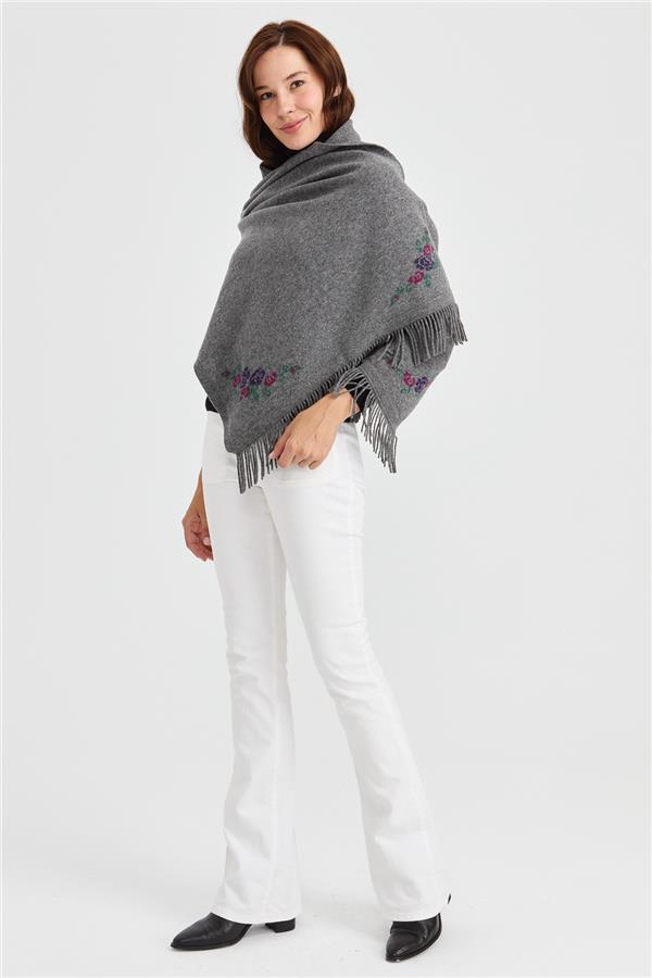 Женская шерстяная трикотажная шаль с цветочным краем