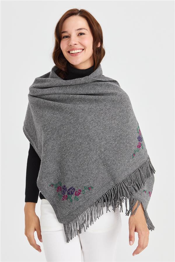 Женская шерстяная трикотажная шаль с цветочным краем