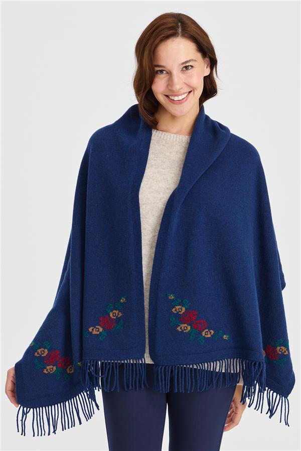 Женская шерстяная трикотажная шаль с цветочным краем