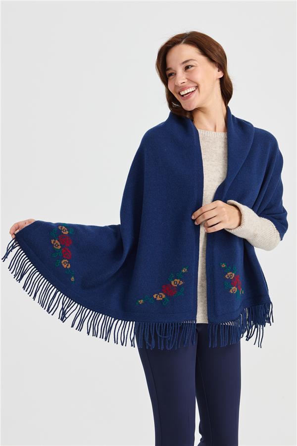 Женская шерстяная трикотажная шаль с цветочным краем