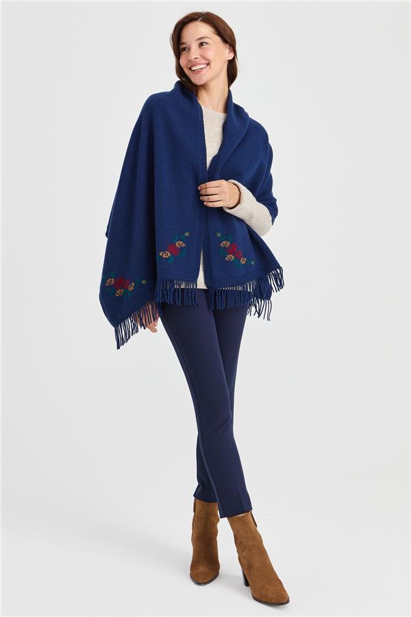 Женская шерстяная трикотажная шаль с цветочным краем