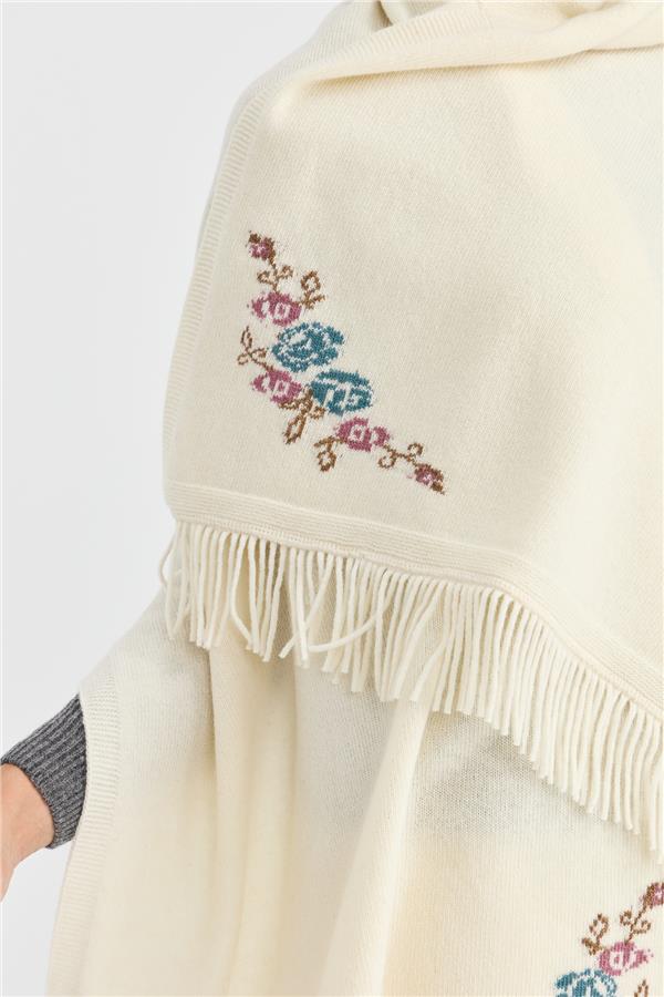 Женская шерстяная трикотажная шаль с цветочным краем