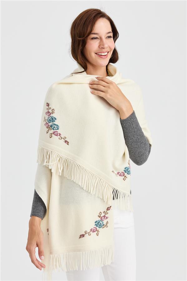 Женская шерстяная трикотажная шаль с цветочным краем