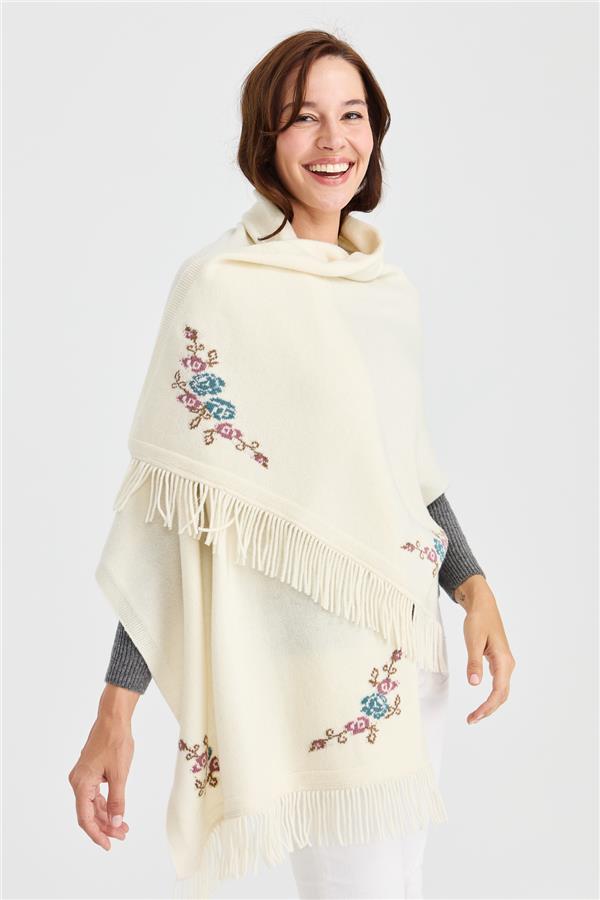 Женская шерстяная трикотажная шаль с цветочным краем