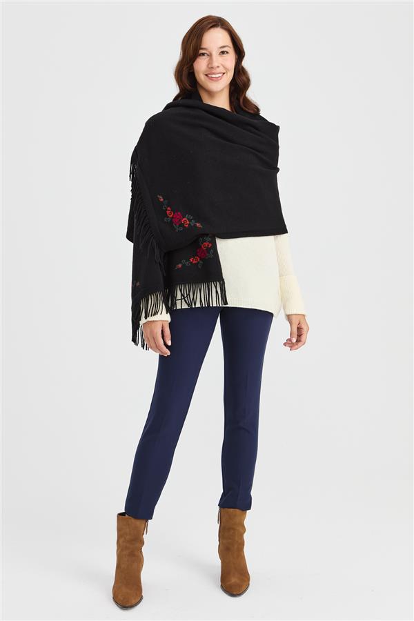Женская шерстяная трикотажная шаль с цветочным краем