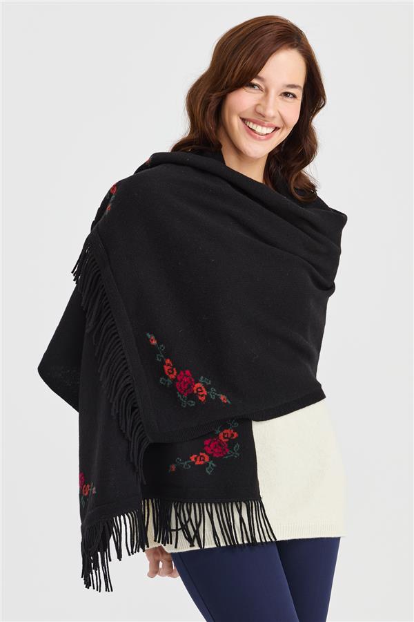 Женская шерстяная трикотажная шаль с цветочным краем