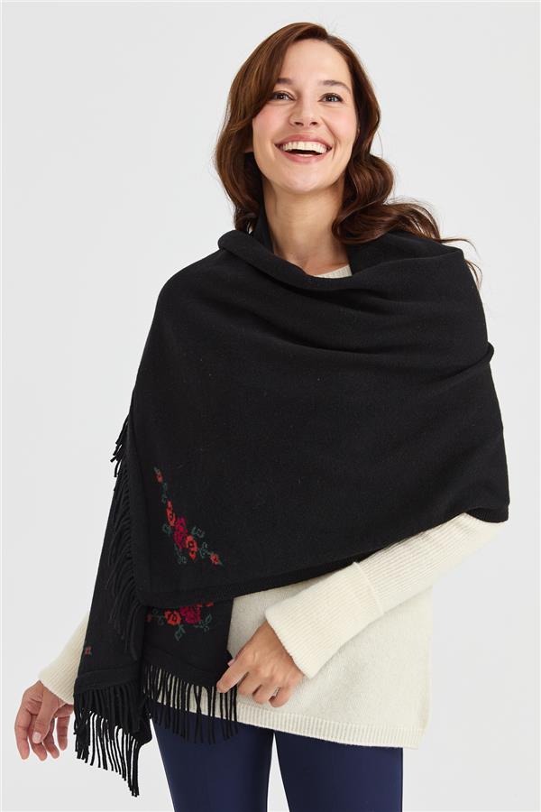 Женская шерстяная трикотажная шаль с цветочным краем