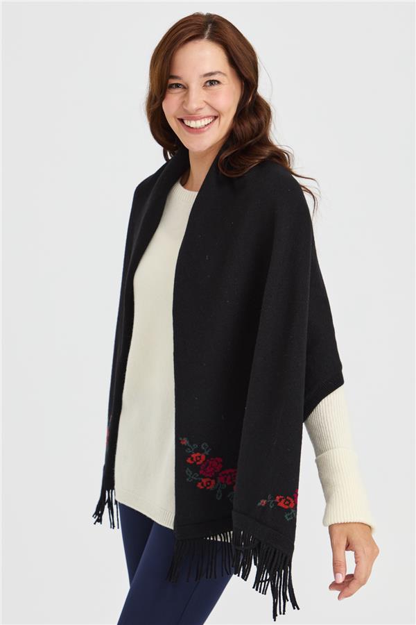 Женская шерстяная трикотажная шаль с цветочным краем