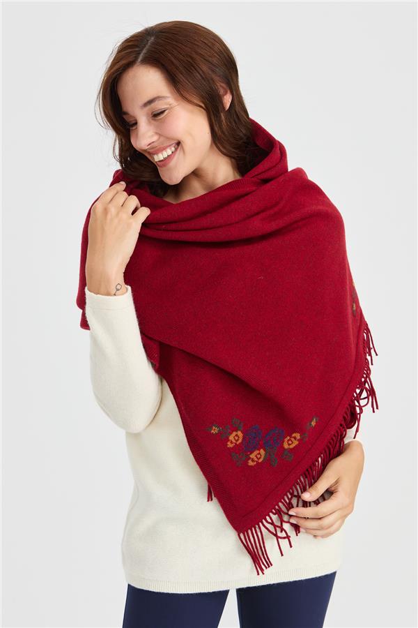 Женская шерстяная трикотажная шаль с цветочным краем