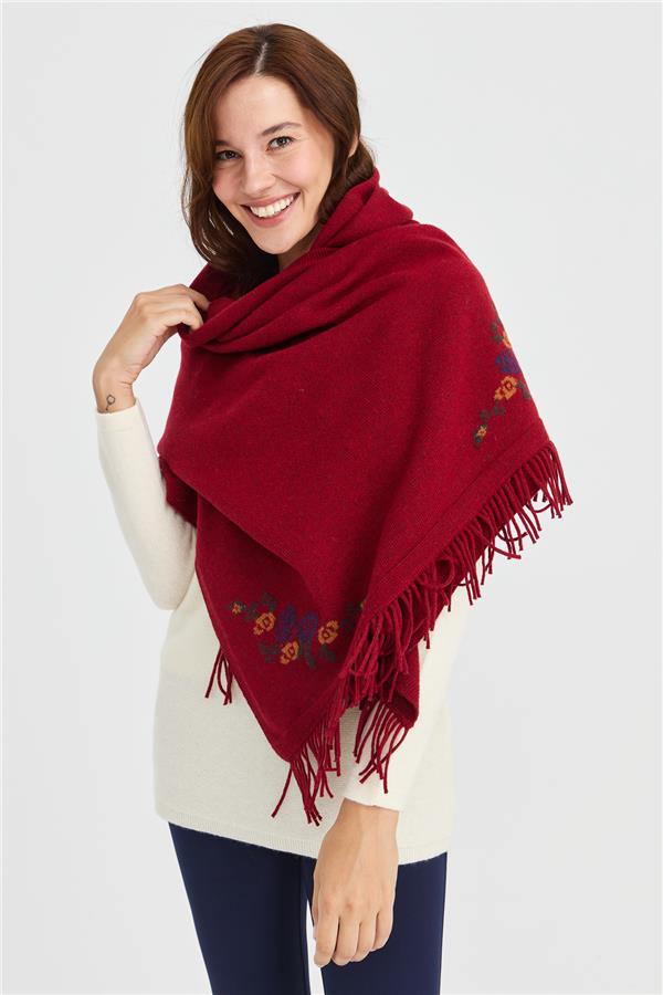 Женская шерстяная трикотажная шаль с цветочным краем