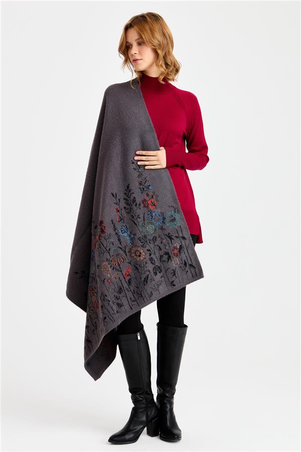 Женская шерстяная трикотажная шаль с узором полевых цветов по краям