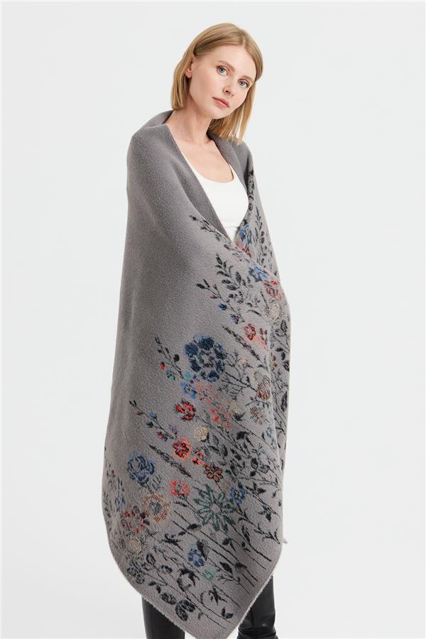 Женская шерстяная трикотажная шаль с узором полевых цветов по краям