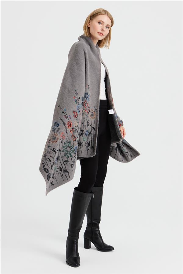 Женская шерстяная трикотажная шаль с узором полевых цветов по краям
