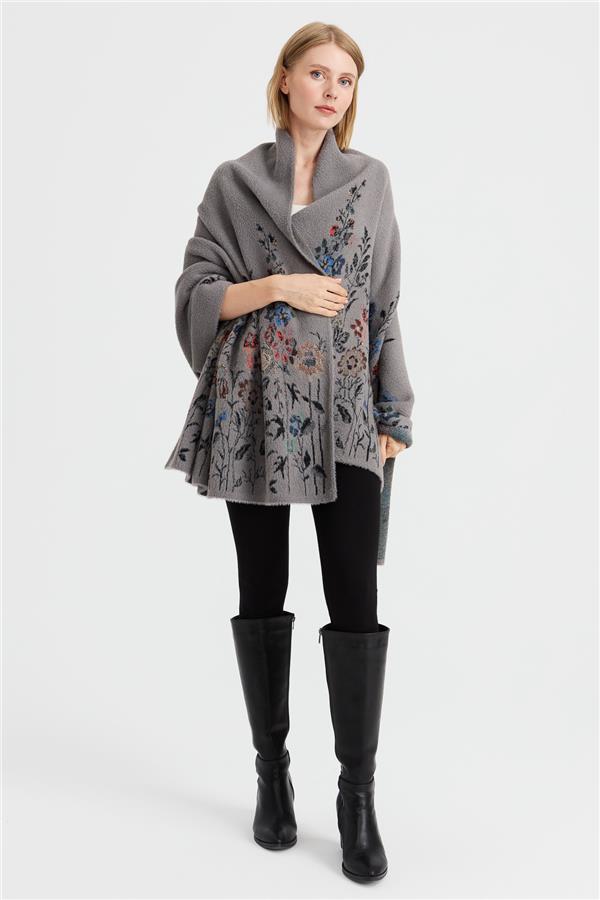 Женская шерстяная трикотажная шаль с узором полевых цветов по краям