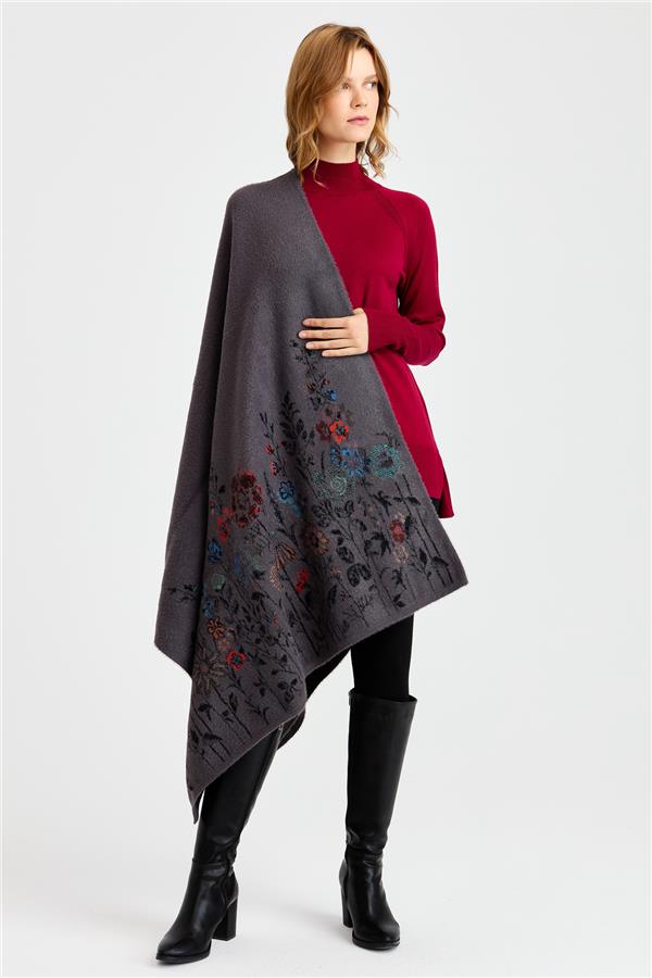 Женская шерстяная трикотажная шаль с узором полевых цветов по краям