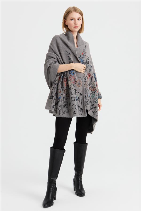Женская шерстяная трикотажная шаль с узором полевых цветов по краям