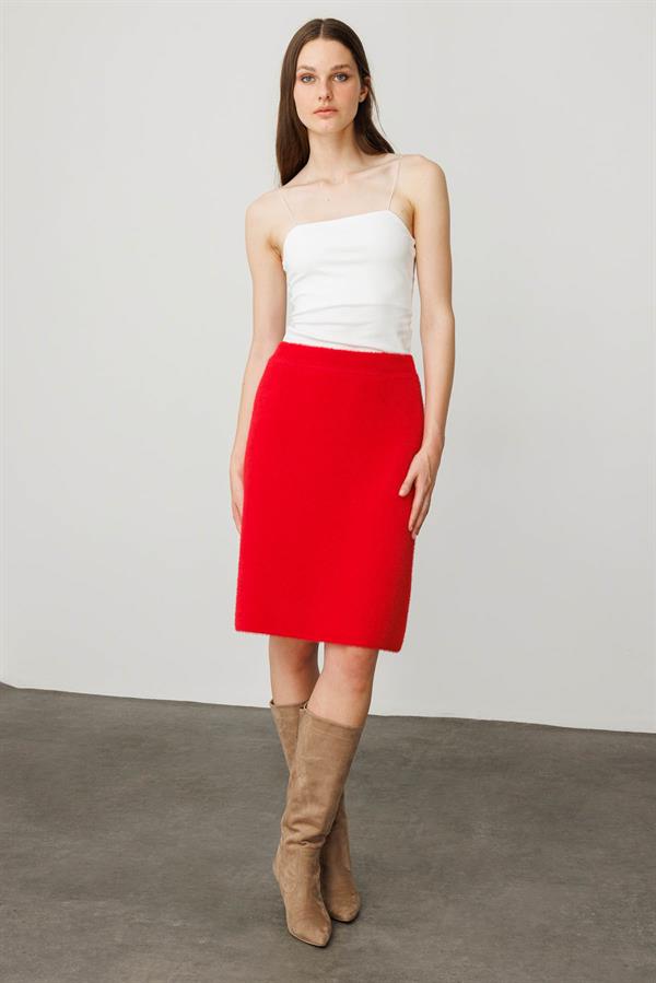 Kadın Triko Kısa Etek Y.Kırmızı