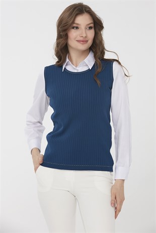 Womens Knitwear Tank Top İndigo