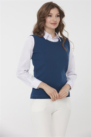 Womens Knitwear Tank Top İndigo