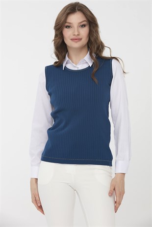 Womens Knitwear Tank Top İndigo