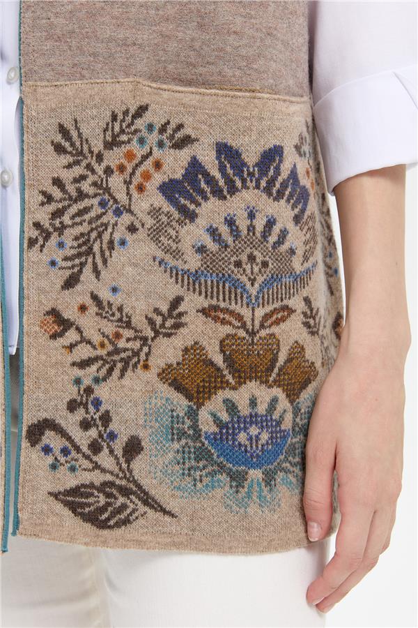 Kadın Triko Önü Açık Araboy Yün Yelek K.Bej