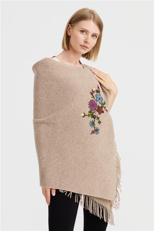 Женский трикотаж Латунная вязаная шерстяная шаль с вышивкой