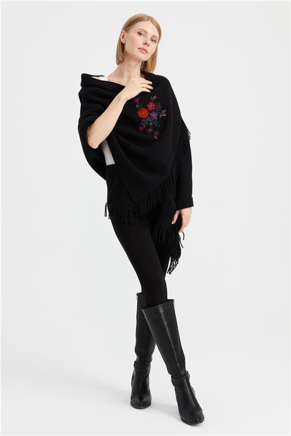 Женский трикотаж Латунная вязаная шерстяная шаль с вышивкой