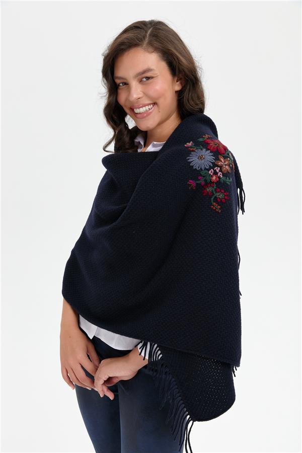 Женский трикотаж Латунная вязаная шерстяная шаль с вышивкой