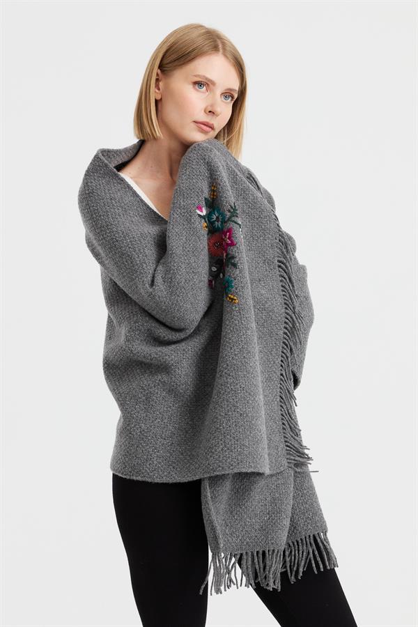 Женский трикотаж Латунная вязаная шерстяная шаль с вышивкой