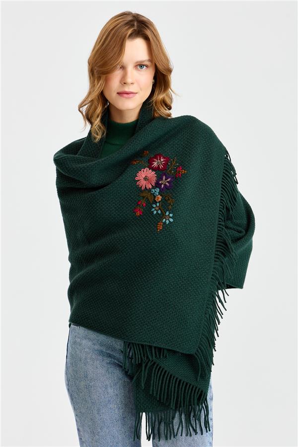 Женский трикотаж Латунная вязаная шерстяная шаль с вышивкой