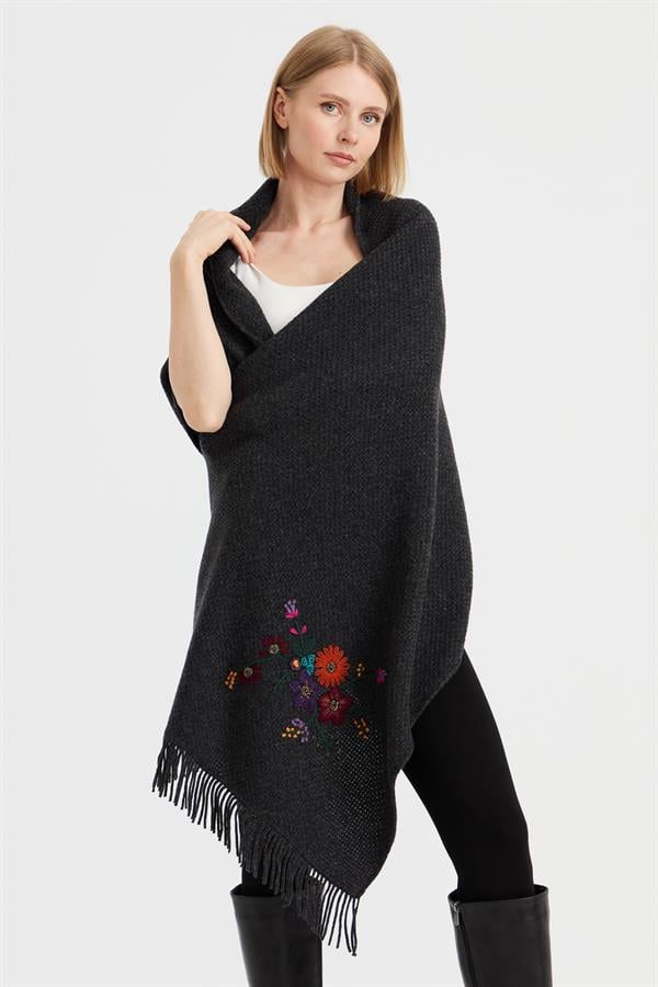 Женский трикотаж Латунная вязаная шерстяная шаль с вышивкой