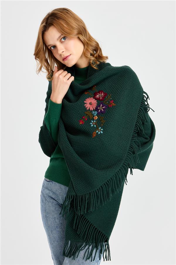 Женский трикотаж Латунная вязаная шерстяная шаль с вышивкой