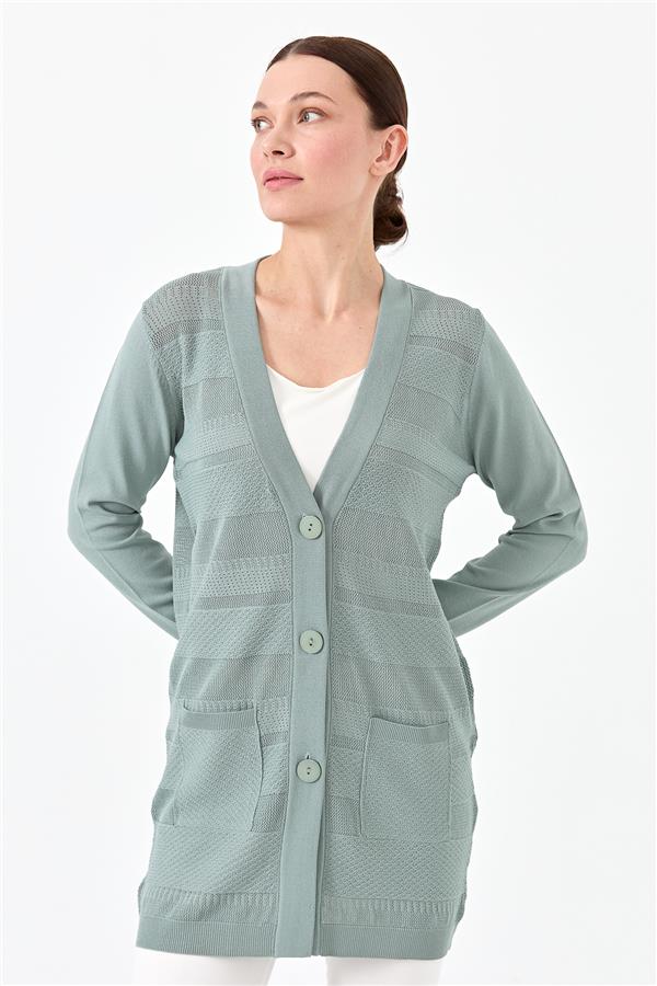 Женский трикотажный жакет с V образным вырезом мятный