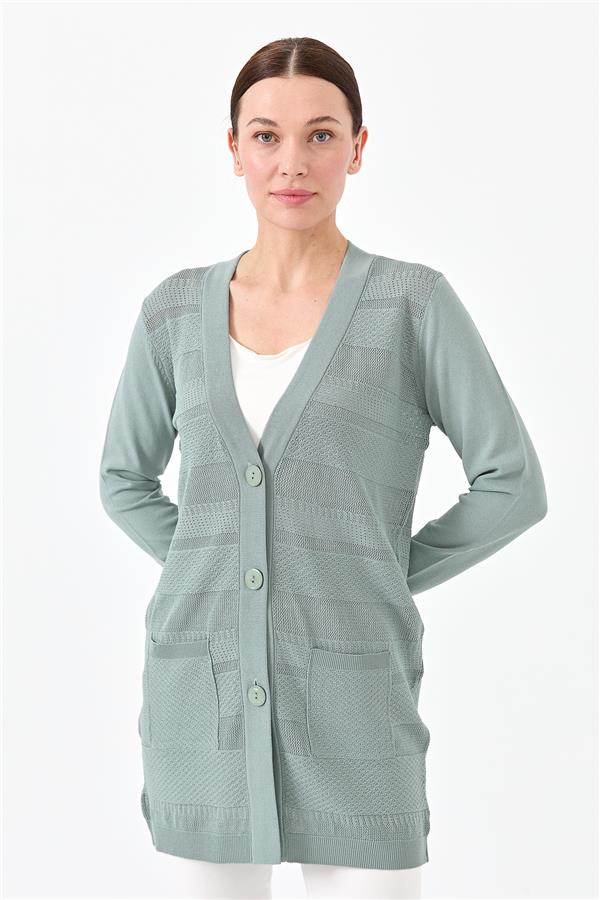 Женский трикотажный жакет с V образным вырезом мятный